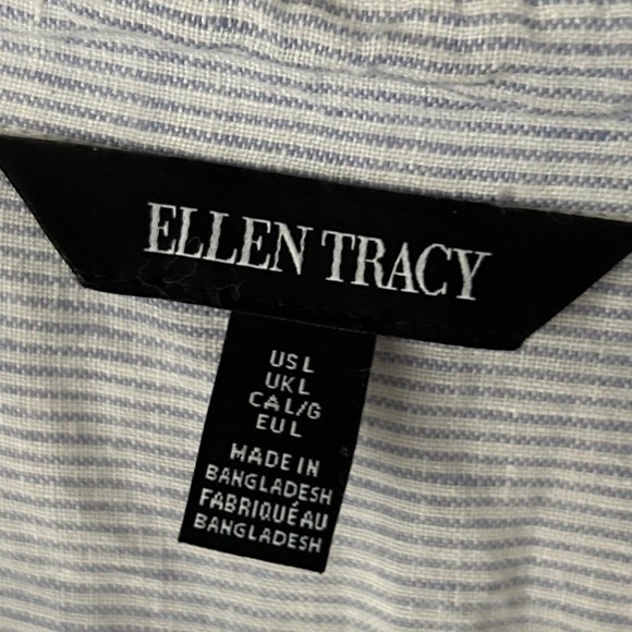 Ellen Tracy Striped Linen Blend Button Up Shirt Top Womens L Coastal Nautical - Picture 4 of 7